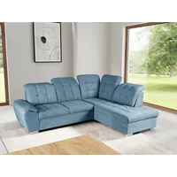 Ecksofa WERK2 "Brindisi, bequem und komfortabel, L-Form", blau (hellblau), B:263cm H:105cm T:212cm, 95% Polyester, 5% Nylon, Sofas, mit verstellbaren Kopfteilen, Bettfunktion & Bettkasten