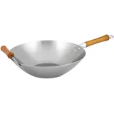 KEN HOM Carbonstahl Wokpfanne, 36cm, Excellence, Wok Induktion, Natürliche Patina Antihaftbeschichtung, Holzgriff, 5 Jahre Garantie