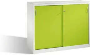 C+P Akten-Sideboard Acurado mit Schiebetüren, 2 x 3 Ordnerhöhen, H1200xB1600xT500mm Front Viridingrün Korpus Lichtgrau