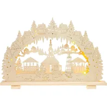 SIKORA LB38 beleuchteter XL LED Holz Schwibbogen Seiffener Weihnachtsmarkt 57 cm