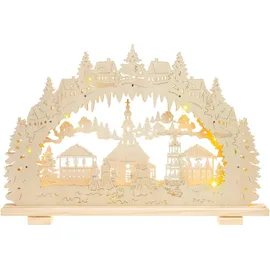 SIKORA LB38 beleuchteter XL LED Holz Schwibbogen Seiffener Weihnachtsmarkt 57 cm