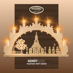 Schwibbogen WEIGLA "Seiffener Kirche, Lichterbogen aus Holz, NATUR", beige (natur), H:32cm T:4,5cm, Holz, Schwibbögen, Erzgebirge garantiert, Weihnachtsdeko Innen, Weihnachtsbeleuchtung