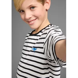 KangaROOS T-Shirt "Ringelshirt mit kleiner Stickerei", Jungen, Gr. 164/170, weiß, schwarz geringelt, Single Jersey, Obermaterial: 95% Baumwolle, 5% Elasthan, bestickt, geringelt, gestreift, Basic, Basic, Rundhals, Shirts T-Shirt, garngefärbter Ringel