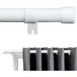 Gardinenstange, 76 – 365 cm, ausziehbar, mit Knöpfen, Kappe mit Halterungen, Gardinenstange, Beschläge-Set aus Edelstahl, verstellbar, dekoratives Fenster für Wohnzimmer/Weiß