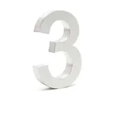 Wiltec Hausnummer 3 silberfarbene Edelstahl Hausnummer in modernem 3d-design, Höhe 20 cm, Schrift Arial, rostfrei und witterungsbeständig, mit Montagematerial