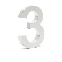Wiltec Hausnummer 3 silberfarbene Edelstahl Hausnummer in modernem 3d-design, Höhe 20 cm, Schrift Arial, rostfrei und witterungsbeständig, mit Montagematerial
