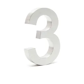 Wiltec Hausnummer 3 silberfarbene Edelstahl Hausnummer in modernem 3d-design, Höhe 20 cm, Schrift Arial, rostfrei und witterungsbeständig, mit Montagematerial