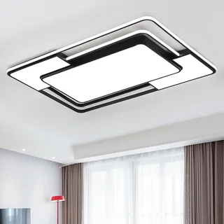 Style home 150W Deckenleuchte LED Deckenlampe, dimmbar mit Fernbedienung, warmweiß bis kaltweiß einstellbar, Rechteckige Leuchte für Wohnzimmer Schlafzimmer Büro (Schwarz, 90 * 60 * 6cm)