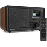 Audizio Padova - Küchenradio DAB Radio mit Fernbedienung, Retro DAB Radio mit Bluetooth, TFT Farbdisplay, 60 Presets, 40W, UKW Radio, USB, MP3-Player, Digital Radio mit Wecker, Farbe Holz-Braun