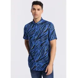 Lois Jeans für Herren. 145063310 Kurzärmeliges blaues Hemd (XXL), Lässig, Mehrfarbig, Viskose, Kurzarm