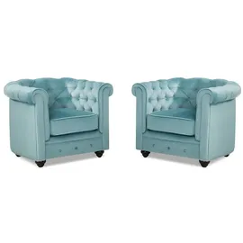 vente-unique Sessel Chesterfield Samt 82 x 72 x 78 cm Hellblau