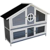 Wiltec Kaninchenstall graublau weiß 1160 x 450 x 1080 mm, Hasenvilla als Ergänzung für Freilauf, Kaninchenkäfig Hasenkäfig mit 4 Türen