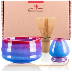 Goodwei Teeservice Matcha-Set „Seiun“ 80 mit Teeschale, Matchabesen und Besenhalter (4-tlg), Keramik