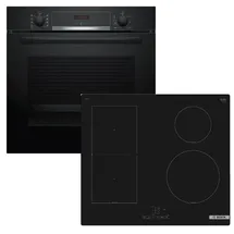 Bosch Herdset BOSCH Backofen EcoClean 3D Heißluft + Induktionskochfeld Booster autark 60cm - Schwarz