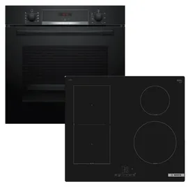 Bosch Herdset BOSCH Backofen EcoClean 3D Heißluft + Induktionskochfeld Booster autark 60cm - Schwarz