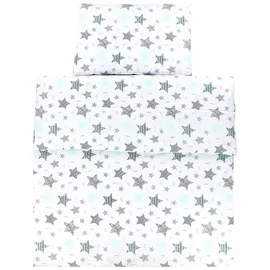 TupTam Kinder Gemusterte Bettdecken Set Ganzjahresdecke Bettdecke Kopfkissen Flachkissen 2tlg., Farbe: Sterne Mint/Schwarz, Größe: 135x100 cm