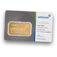 Umicore 20 Gramm Goldbarren