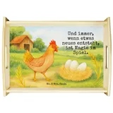 Mr. & Mrs. Panda Tablett Huhn Stolz Design, betttablett, Weiß, Tablett, aus holz, essenstablet, Echtholz lasiert, (Packung, 1-tlg) weiß