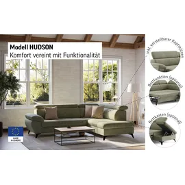 Cotta Ecksofa COTTA "Hudson L-Form, B: 256 cm", grau (stone), B:256cm T:207cm, Sofas, Ecksofa, mit Kopfteilverstellung, optional Bettfunktion & Bettkasten