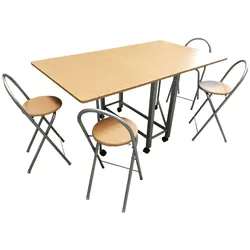 WellHome - Tisch und 4 Hocker Set 'Buch' aus Holz, Kollektion 'Buch'.