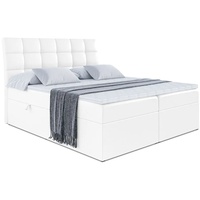 ALTDECOR Boxspringbett mit Matratze(20 cm hoch) und Topper(4 cm hoch), Polsterbett mit Kopfteil und Bettkasten - BRUGO - 180x200 - H4/Weiß Kunstleder