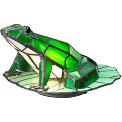 Licht-Erlebnisse Tischleuchte ANIMIAL Frosch Design Tiffany Glas Bronze Antik Grün LE57926