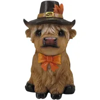 FD Dekofigur Kuh mit Herbsthut Highland Cattle Halloween 17