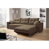 Fun Möbel Ecksofa Sofa NINO mit Schlaffunktion, Braun-Hellbraun Ottomane Rechts