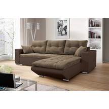 Fun Möbel Ecksofa Sofa NINO mit Schlaffunktion, Braun-Hellbraun Ottomane Rechts