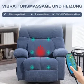 Homcom Relaxsessel mit Massagefunktion, Elektrisch Fernsehsessel mit Wärmfunktion, Liegefunktion, Drehbar Massagesessel Blau Kunststoff, 90x98x98 cm, Wohnzimmer, Sessel,