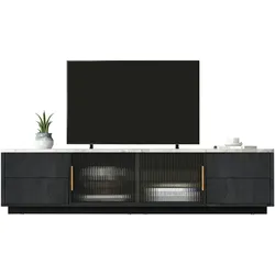 Merax 160m TV Stand für 70" TV - marmorierte Tischplatte, Kabelmanagement, Schubladen mit Push-to-Open-Funktion Grau