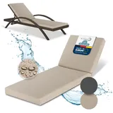 Beautissu Deckchair Auflagen für Gartenmöbel Wasserdicht Auflage Liege 190x60 cm Sonnenliege Auflage Outdoor Polster Wetterfest Schnell Trocknend Waschbar – Auflagen für Gartenliegen Beige