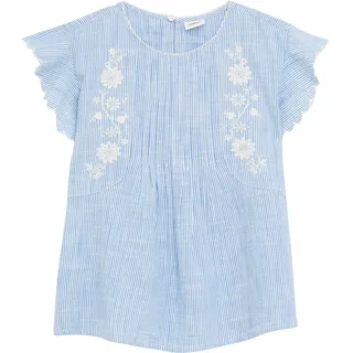 S.Oliver - Blusenshirt aus Baumwolle mit Streifenmuster und Stickereien, Mädchen, blau, 158/164