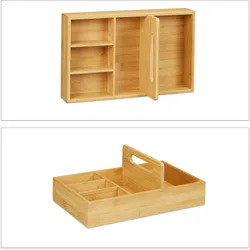 Relaxdays Schreibtisch Organizer aus Bambus, Stiftehalter für Büro und Zuhause, 5 Fächer, HBT 12,5x32,5x20,5 cm, natur