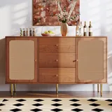 ModernLuxe -Sideboard Mit Rattan Einsatz, mit Schubladen und Verstellbare Ablage, für Schlafzimmer & alle Wohnräume, Nussbaum (150 x90x 40 cm)