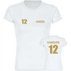 multifanshop Damen T-Shirt - Hamburg - Trikot Nummer 12 gold - Druck gold metallic - Frauen