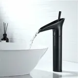 Wasserhahn Bad Schwarz, Aufgerüstet Wasserfall Waschtischarmatur Für Badezimmer, Einhandmischer Armatur Waschbecken Aus Messing, Mischbatterie Schwarz Matt