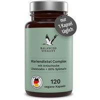 Mariendistel Kapseln - Artischocke, Löwenzahn Complex & 80% Silymarin - 120 vegane Kapseln für 4 Monate - ohne Zusatzstoffe - laborgeprüft - Made in Germany - Balanced Vitality