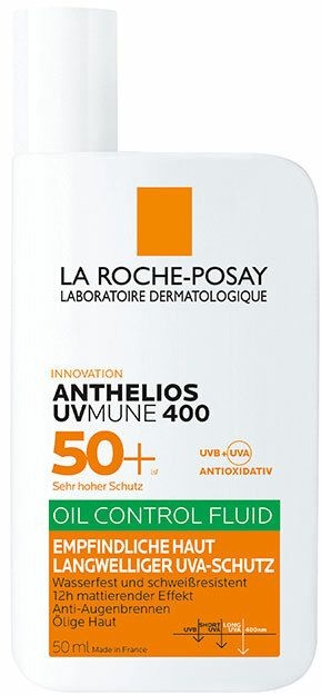 La Roche Posay Anthelios Uvmune 400 Oil Control Fluid Sonnenschutz für empfindliche Haut mit sehr hohem UV-Schutz LSF 50+. Für ölige Haut geeignet