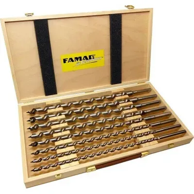FAMAG Lewisbohrer-Satz im Holzkasten, 8-teilig Ø10,12,14,16,18,20,22,24mm, Gesamtlänge 320mm