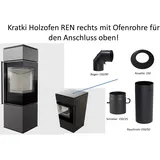 Kratki Kaminofen Kratki PRO REN/S rechts Granit/black Ø 150 7 kW BK weiß mit Ofenrohre, 7,30 kW