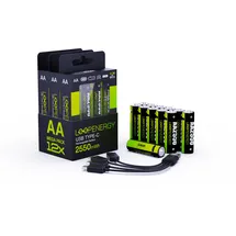 Verico LoopEnergy AA - Wiederaufladbare USB-C Batterie AA 1,5V 2550mWh 1700mAh Li-Ion, USB-C , 12er Pack AA, 3 Stück Kabel USB-A auf 4 x US