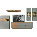 Innostyle Wohnwand "Ina Wohnwand, 340x200x44 cm (B/H/T)", schilfgrün, artisan eiche, ABS-Kunststoff, Glas, Holzwerkstoff, MDF, Metall, Kastenmöbel-Sets, Wohnwand