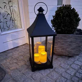 INDA-EXCLUSIV Große Laterne Gartenlaterne inkl. 3 LED Kerzen Timer 24x24x59cm