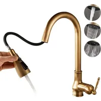 Vintage Küchenarmatur aus antikem Messing in Bronze-Optik mit einem Loch und ausziehbarer Brause (3-Funktions-Brause)