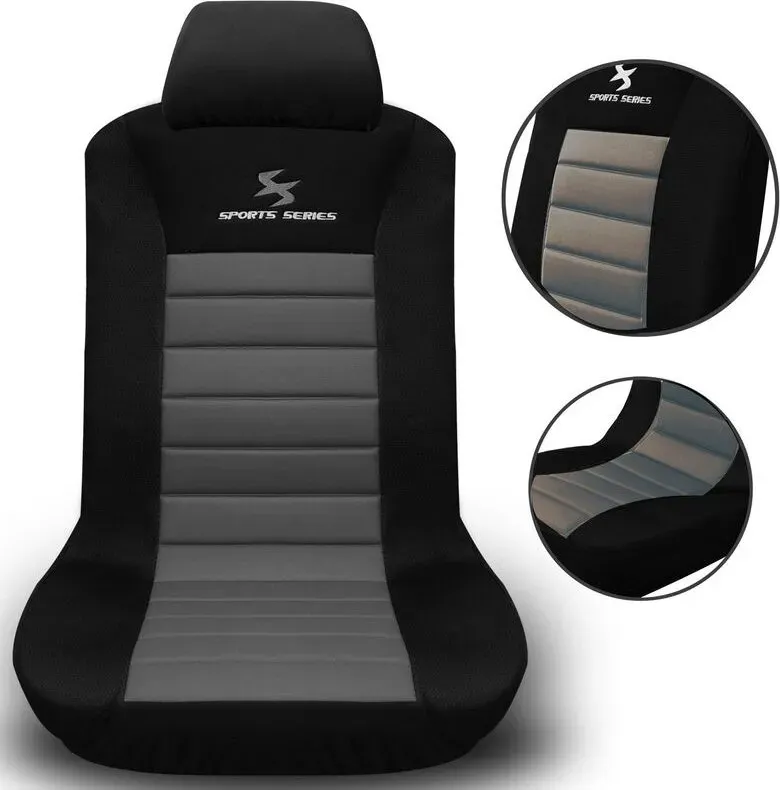 eSituro Polyester-Sitzbezüge, 1 Stück, Universal-Autositzbezug, Schwarz/Grau