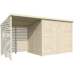 Palmako Gerätehaus Leif 4,5 m2 + 2,9 m2 Anbau - 16 mm naturbelassen