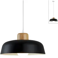 HJXDtech Moderner Minimalismus Pendelleuchte, E27 Holz Lampenfassung, 30cm Schwarz Metall Lampenschirm, Höhenverstellbar LED Hängelampe für Küche Schlafzimmer Esstisch