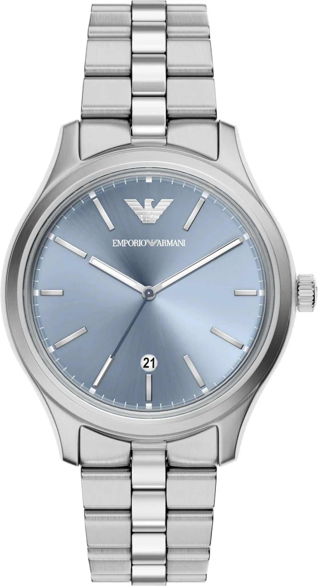 Quarzuhr EMPORIO ARMANI, blau (edelstahlfarben, blau), Armbanduhren, Herren, Quarzuhr, Armbanduhr, Herrenuhr, Edelstahlarmband, analog, Tag