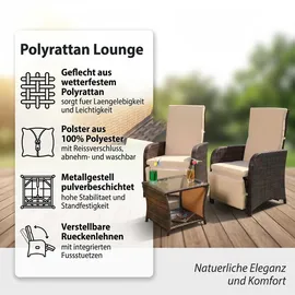 MuCoLa - Gartenset 2 Sessel und Tisch Polyrattan Lounge Garnitur Gartenmöbel Stuhl Sitzgruppe Essgruppe Braun